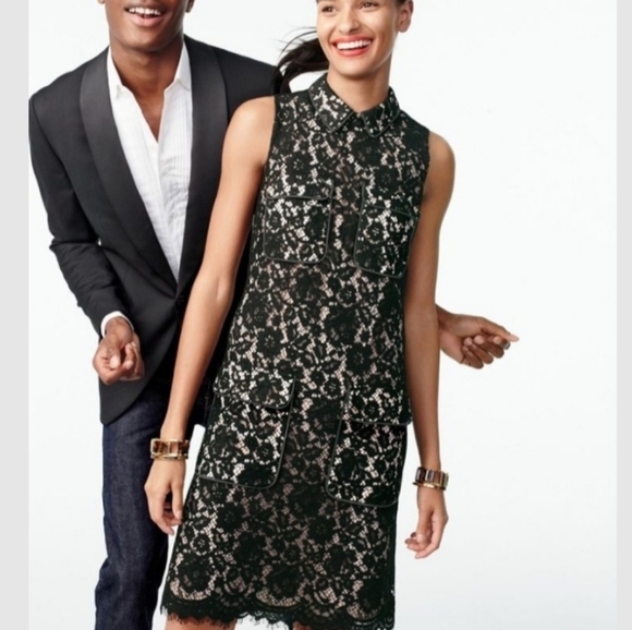 NWT J.crew Black Lace Peter Pan Collar Cargo Pocketed Cocktail Dress | tall sz 4 - Picture 16 of 16